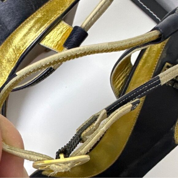 Fendi Leather Colorblock Pattern Wedge Heel Sandals Closure at Ankle - Picture 8 of 11